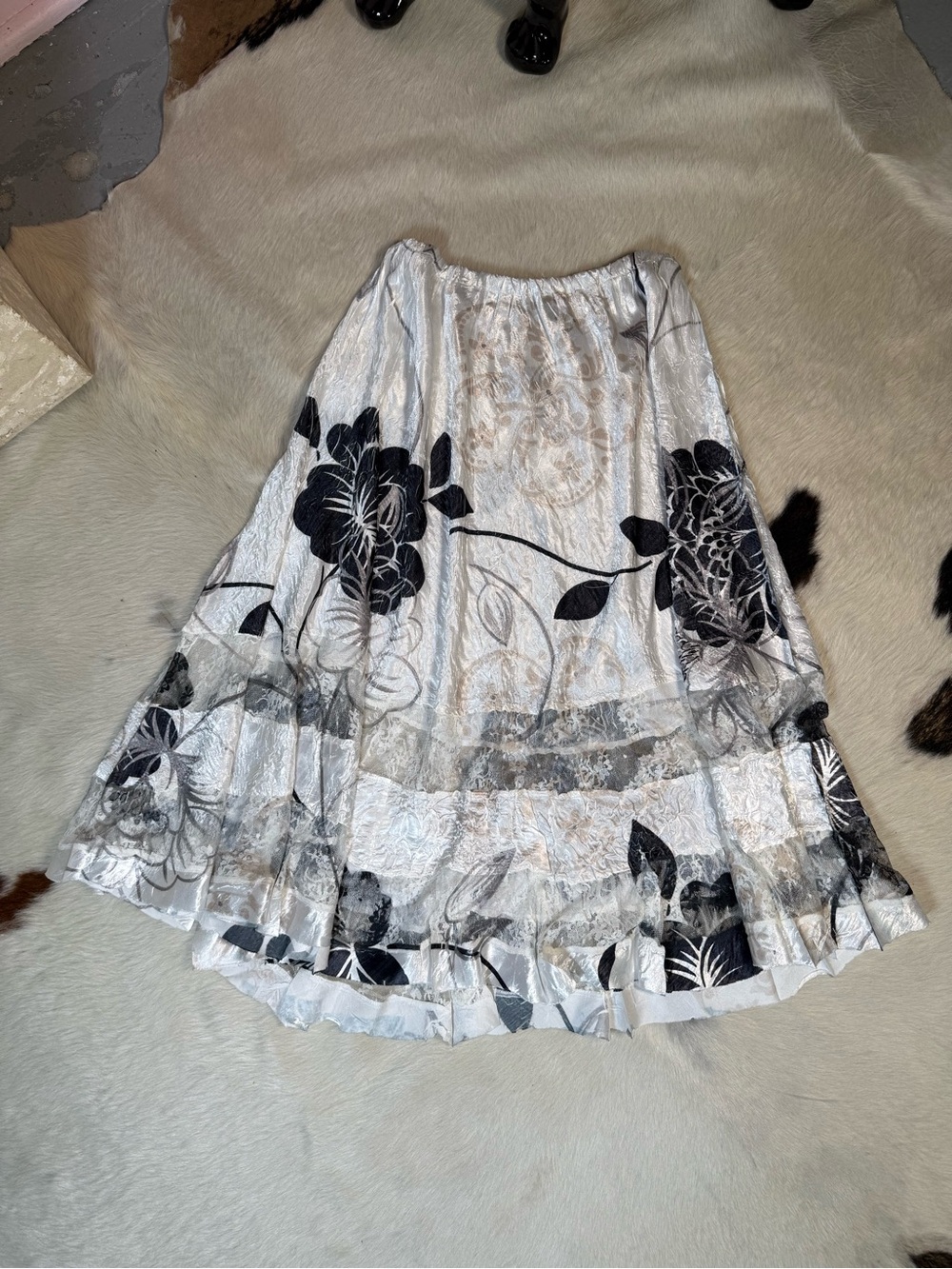 Vintage Y2K Floral Lace Panel Midi Skirt Size Large
